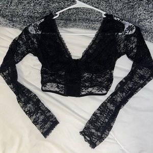 Sheer, Long-sleeve, Black Top, Size small